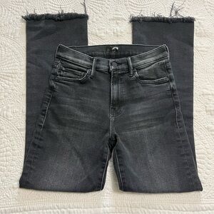 MOTHER Outsider Flood Denim Jeans High Rise Waist Raw Hem Black Wash Size 25